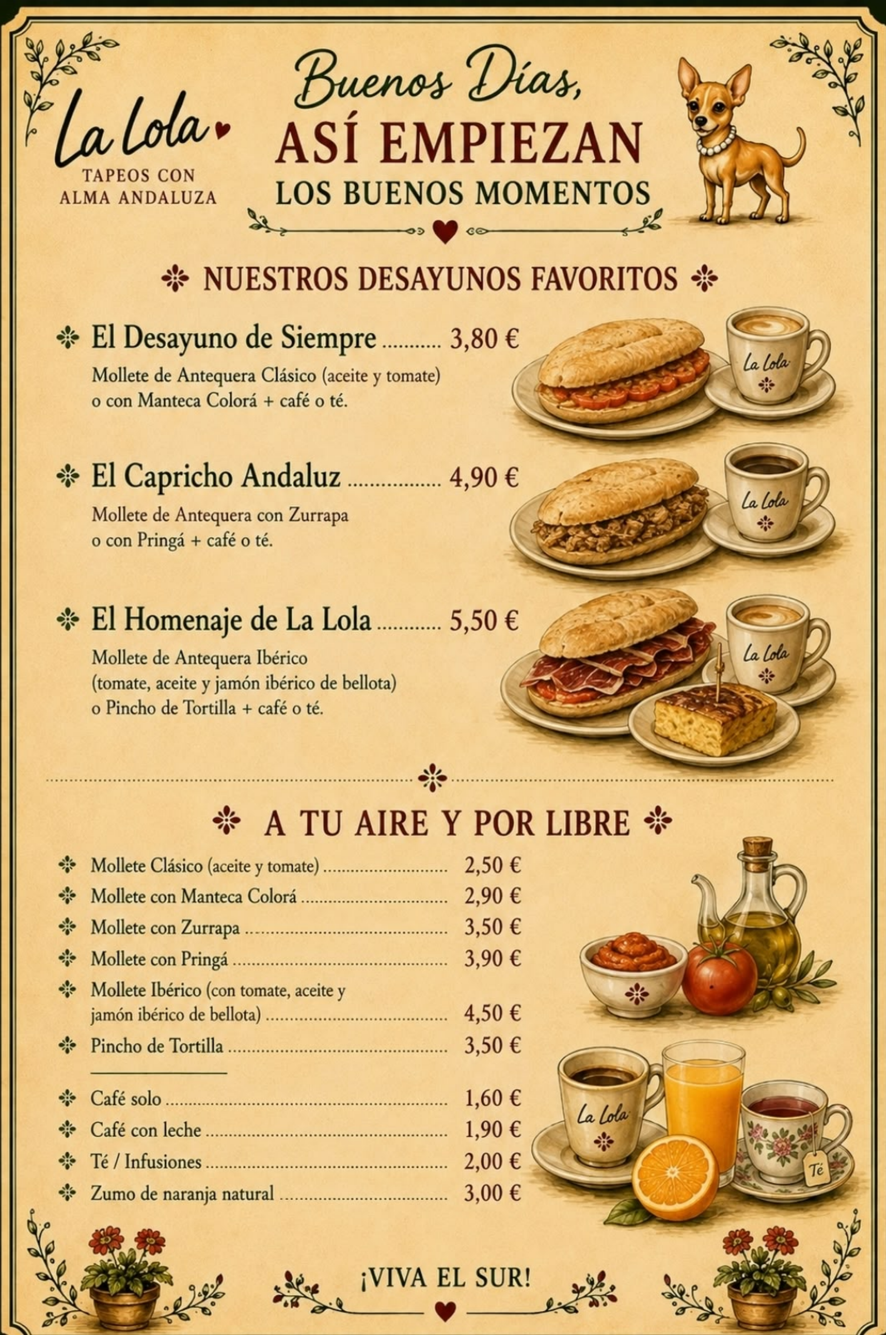 Menú de desayunos de La Lola